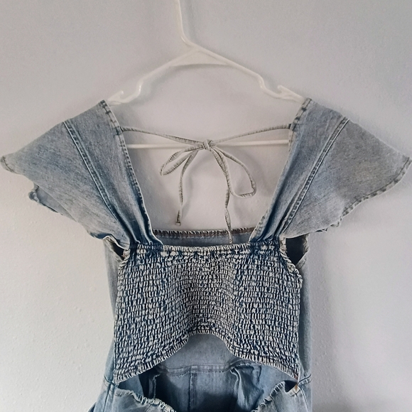 Jade By Jane Denim Jumpsuit XL Wide Leg Open Back Boho Cottagecore - Picture 6 of 13